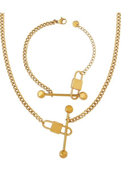 YUANYINGP1002 Altın Kilit Başlı Ince Bel Tasarım Kadın Takı Seti (Yurt Dışından)