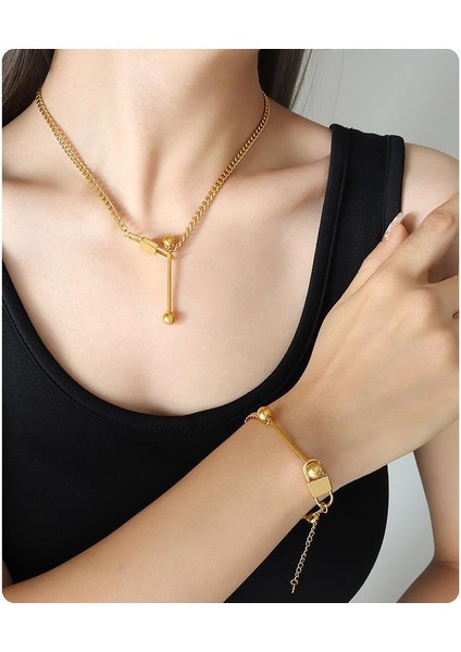 YUANYINGP1002 Altın Kilit Başlı Ince Bel Tasarım Kadın Takı Seti (Yurt Dışından) fiyatları