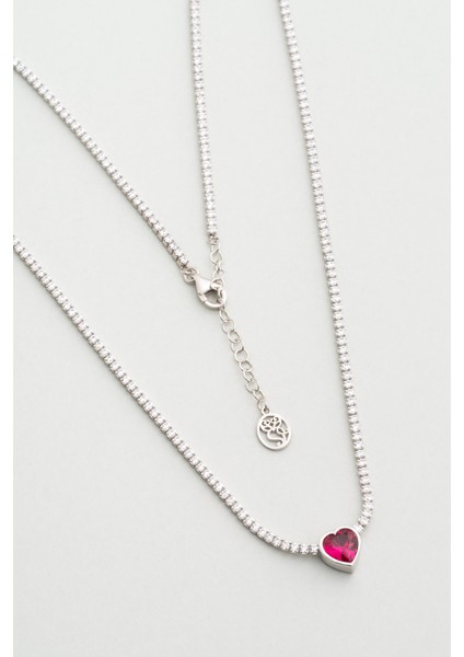 Fuşya Işıltısı 18 Ayar Beyaz Altın Kaplama 45 cm Gümüş Su Yolu Kolye