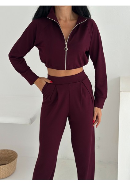 Beli Pensli Fermuarlı Şık Eşofman Takımı / Zip Detail Pleated Waist Elegant Tracksuit Set fiyatları