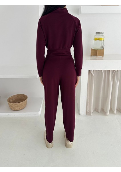 Beli Pensli Fermuarlı Şık Eşofman Takımı / Zip Detail Pleated Waist Elegant Tracksuit Set fırsatları