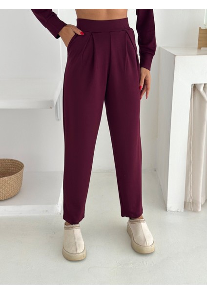 Beli Pensli Fermuarlı Şık Eşofman Takımı / Zip Detail Pleated Waist Elegant Tracksuit Set