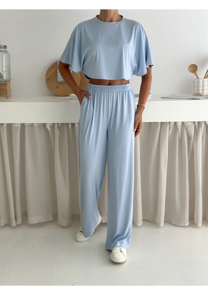 Kadın Iki Parça Salaş Takım – Crop Üst ve Bol Paça Pantolon – Yazlık Rahat Spor Takım fiyatları