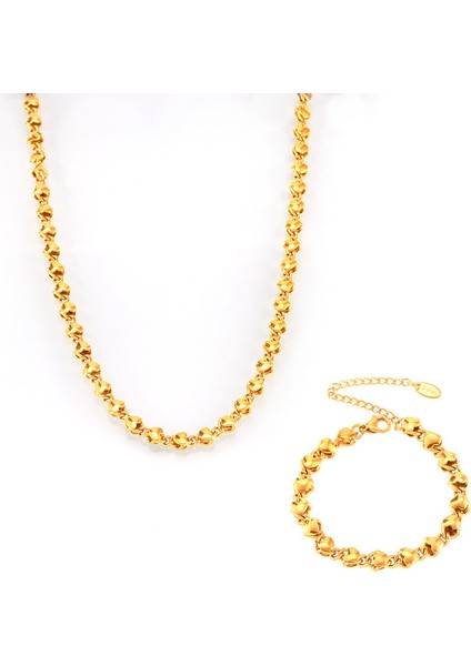 YUANYINGTXP058 Altın Kalp Örgü Zincir Kadın Takı Seti (Yurt Dışından)