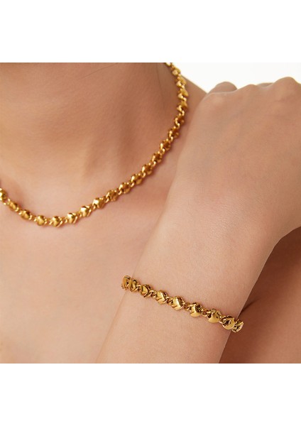 YUANYINGTXP058 Altın Kalp Örgü Zincir Kadın Takı Seti (Yurt Dışından) modelleri