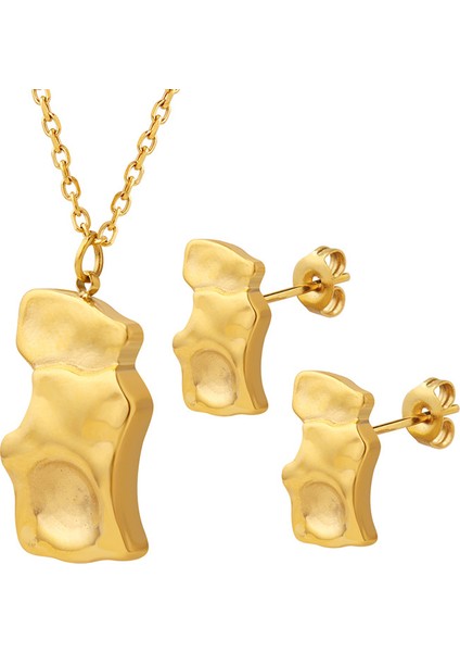 YUANYINGP1052 Altın Geometrik Soyut Düzensiz Kolye Ucu Takı Seti (Yurt Dışından)