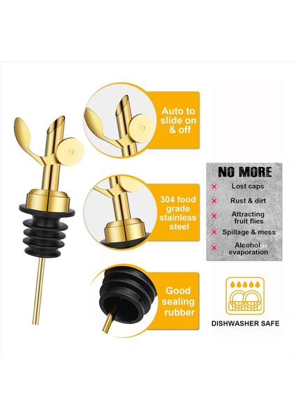 4 Adet Paslanmaz Çelik Şişe Dökücüler, Kendini Kapatan Zeytinyağı Dağıtıcı Spout, Otomatik Flip Özellik Likör Dökme Tabakaları Altın (Yurt Dışından) indirimleri