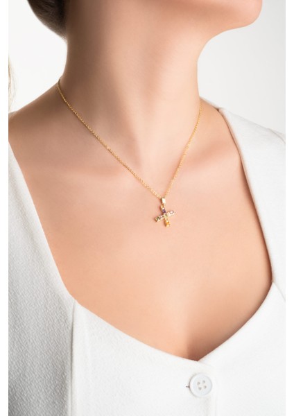 Mini x Harfi Günışığı Renkli 18 Ayar Sarı Altın Kaplama Gümüş Kolye Zirkon Taşlı Kadın fırsatları