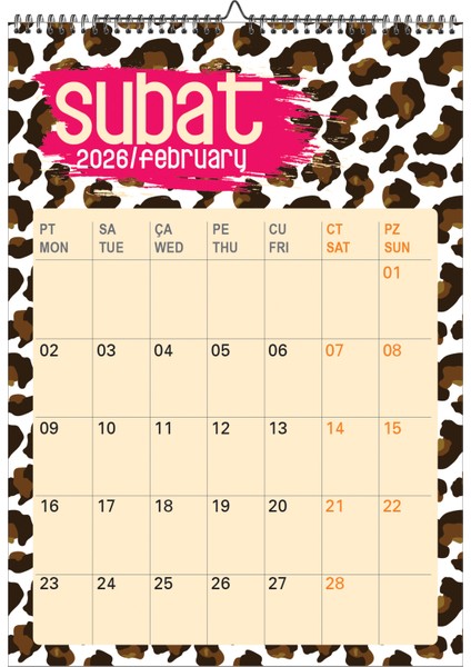 2026-A3 Ebat Leopar Temalı Duvar Takvimi Spiralli ve Askılı-12 Sayfa fiyatları