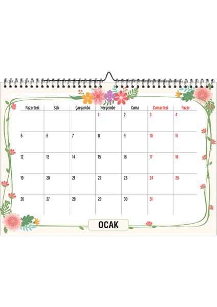 2026 Aylık Defter ve Duvar Planlama-A4 Ebat ve Spiralli