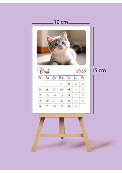 2026 10X15 cm Kedi Temalı (Cat) Masa Takvimi Mini Şövaleli