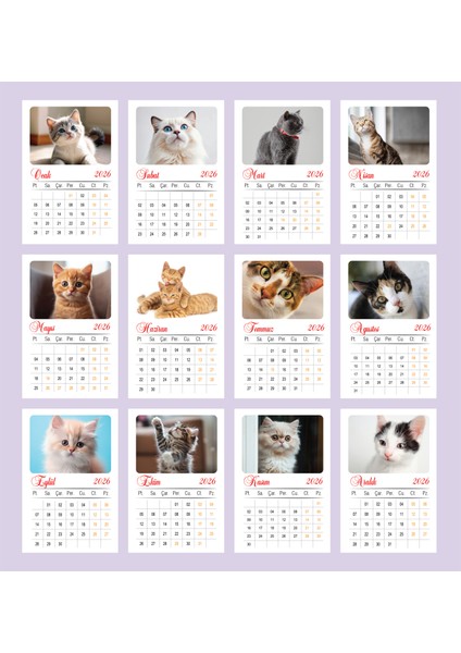 2026 10X15 cm Kedi Temalı (Cat) Masa Takvimi Mini Şövaleli modelleri