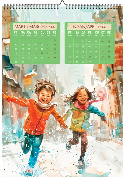 2026 Çocuk Odası Suluboya Duvar TAKVİMİ-A3EBAT fiyatları