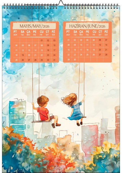 2026 Çocuk Odası Suluboya Duvar TAKVİMİ-A3EBAT modelleri