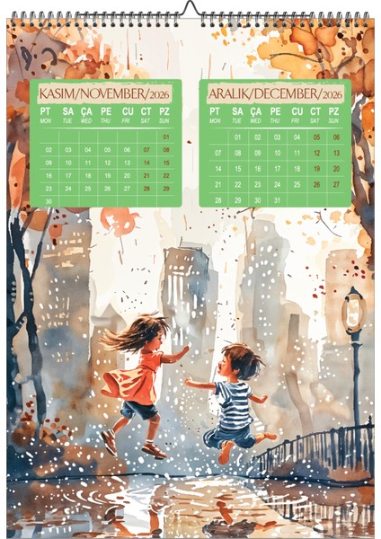 2026 Çocuk Odası Suluboya Duvar TAKVİMİ-A3EBAT