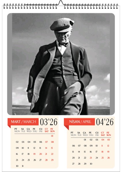 2026 Mustafa Kemal Atatürk A3 Poster Duvar Takvimi-Spiralli ve Askılı-6 Sayfa fiyatları
