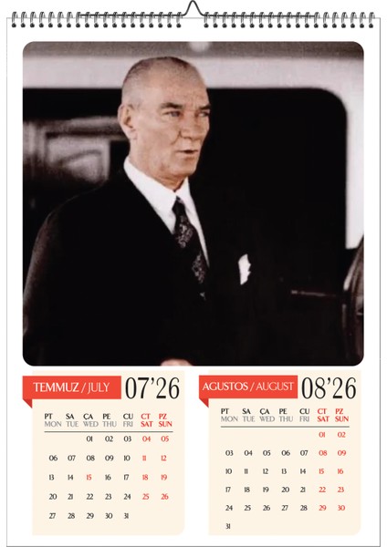 2026 Mustafa Kemal Atatürk A3 Poster Duvar Takvimi-Spiralli ve Askılı-6 Sayfa fırsatları