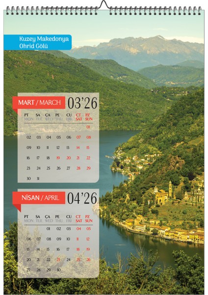 2026 Ülkeler Duvar Takvimi A3-Üstten Spiralli ve Askılı fiyatları