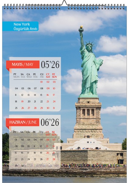 2026 Ülkeler Duvar Takvimi A3-Üstten Spiralli ve Askılı modelleri