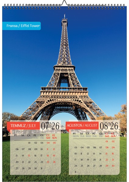 2026 Ülkeler Duvar Takvimi A3-Üstten Spiralli ve Askılı fırsatları