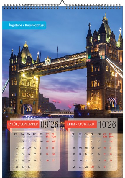 2026 Ülkeler Duvar Takvimi A3-Üstten Spiralli ve Askılı indirimleri