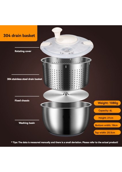 6l Salata Spinner Paslanmaz Çelik Büyük Sebze Yıkayıcı Pp Kapağı Meyve Yıkayıcı Makarna ve Fries Spinner Salata Kurutucu (Yurt Dışından) fırsatları