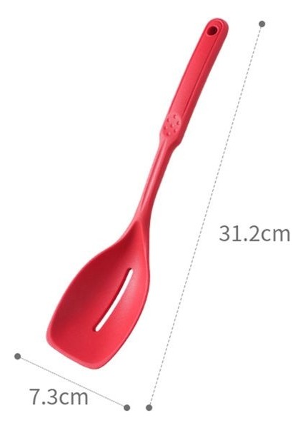 Silikon pişirme kaşığı, yapışmaz oluklu ve derin bolw ve ölçüm işareti ile katı kaşık seti, mutfak eşyaları kırmızı (Yurt Dışından)