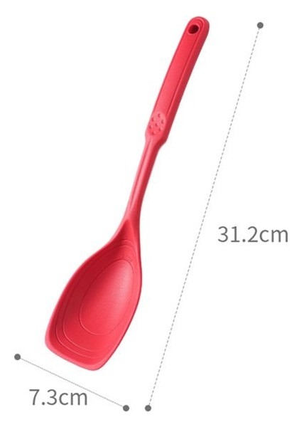 Silikon pişirme kaşığı, yapışmaz oluklu ve derin bolw ve ölçüm işareti ile katı kaşık seti, mutfak eşyaları kırmızı (Yurt Dışından)