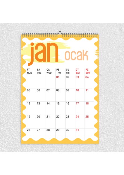 2026 A3 Duvar Planlama Takvim Üstten Spiralli ve Askılı