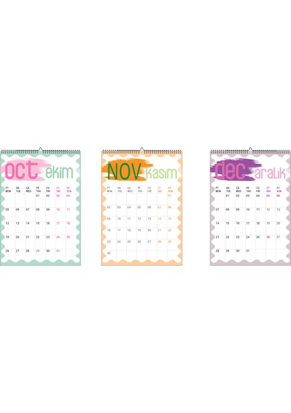 2026 A3 Duvar Planlama Takvim Üstten Spiralli ve Askılı