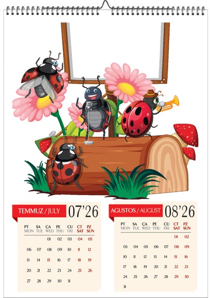 2026 Çocuk Odası A3 Duvar Takvimi-Uğurböceği Temalı 6 Sayfa Spiralli ve Askılı fırsatları