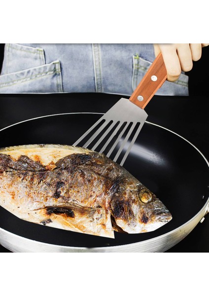 Paslanmaz Çelik Balık Spatula Turner, Ahşap Saplı Balık Spatula, Oluklu Turner, Mutfak Metal Spatula Kızartma Için (Yurt Dışından) modelleri