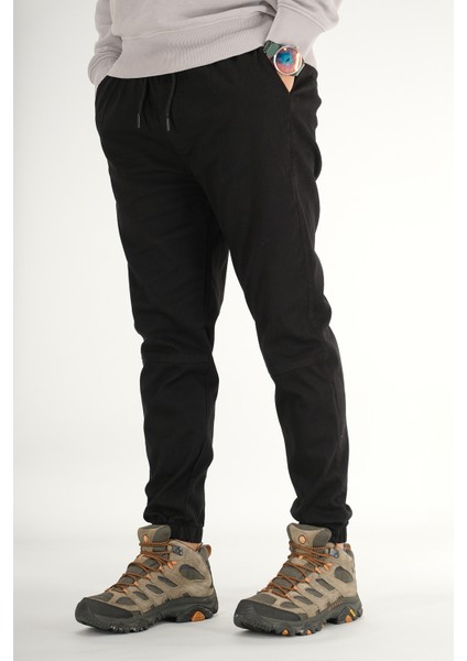 Erkek Siyah Jogger Pantolon Rahat Kesim Pamuklu Lastikli Paça Ipli modelleri