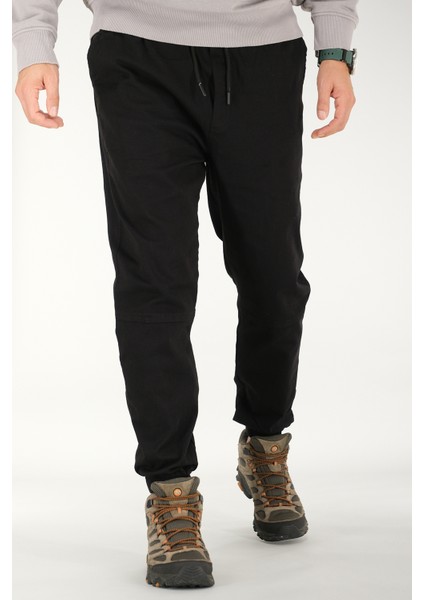 Erkek Siyah Jogger Pantolon Rahat Kesim Pamuklu Lastikli Paça Ipli