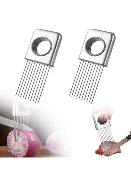 2pcs Paslanmaz Çelik Soğan Dilim Tutucu Soğan Kıyıcı Kesici Gevşek Et Pimi Sebze Dilimleyici Limon Patates Domates Için (Yurt Dışından) fiyatları