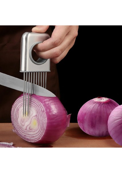 2pcs Paslanmaz Çelik Soğan Dilim Tutucu Soğan Kıyıcı Kesici Gevşek Et Pimi Sebze Dilimleyici Limon Patates Domates Için (Yurt Dışından) modelleri