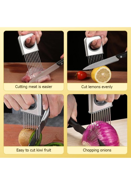 2pcs Paslanmaz Çelik Soğan Dilim Tutucu Soğan Kıyıcı Kesici Gevşek Et Pimi Sebze Dilimleyici Limon Patates Domates Için (Yurt Dışından) fırsatları