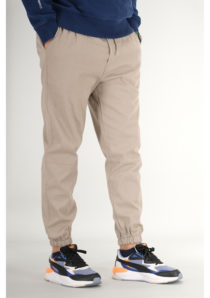 Erkek Taş Rengi Jogger Pantolon Rahat Kesim Pamuklu Lastikli Paça Ipli fiyatları