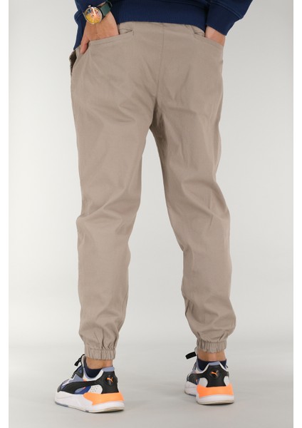 Erkek Taş Rengi Jogger Pantolon Rahat Kesim Pamuklu Lastikli Paça Ipli indirimleri
