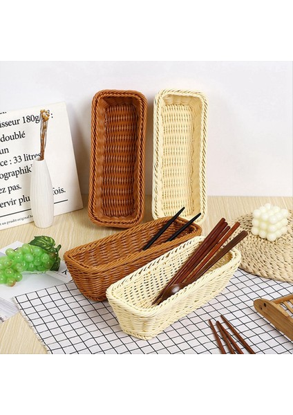 Plastik Rattan Dokuma Sepet Kaşık Çatal Bıçak Yemek Çubukları Depolama Tahsilası Organizatör Mutfak Çatal Teşheri Tutucu B (Yurt Dışından) fiyatları