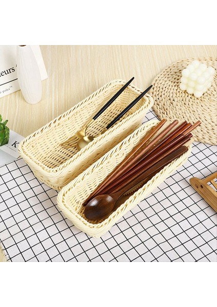 Plastik Rattan Dokuma Sepet Kaşık Çatal Bıçak Yemek Çubukları Depolama Tahsilası Organizatör Mutfak Çatal Teşheri Tutucu B (Yurt Dışından) indirimleri