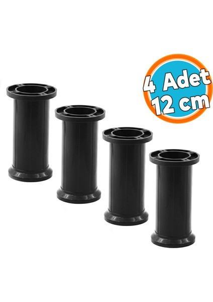 4 Adet Plastik Ayak Dolap Mobilya Tezgah Yükseltici Yükseltme Ayağı Ayarlanabilir 12 cm Siyah