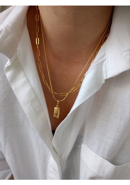 Lente Aksesuar Çelik Yılan Zincir Külçe Kolye Trend Kadın Takı Trend Kolye