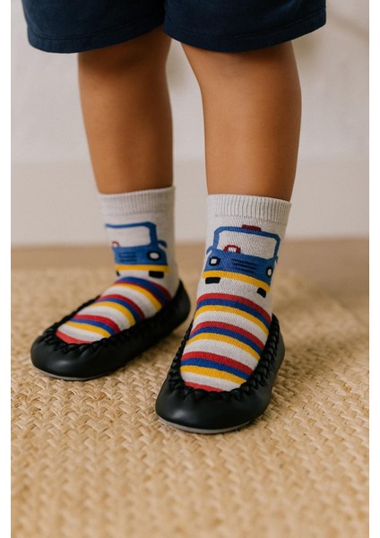 Çocuk Makosen Soket Çorap Patik Panduf – Kaydırmaz Ev & Anaokulu Ayakkabısı Siyah