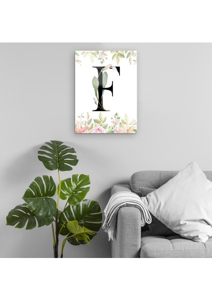 F Harfi - Çiçekli Harf Metal Tablo Model 1