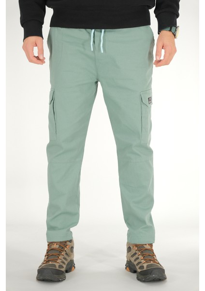 Erkek Mint Kargo Cepli Pantolon Rahat Kesim Pamuklu Lastikli Bel