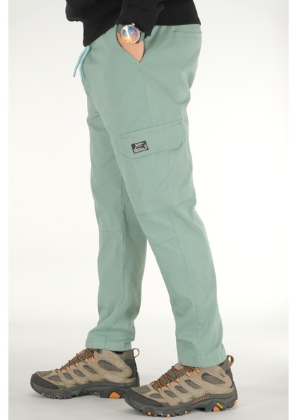 Erkek Mint Kargo Cepli Pantolon Rahat Kesim Pamuklu Lastikli Bel