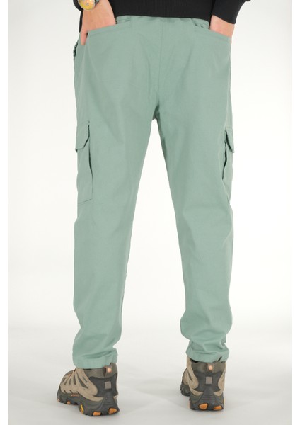 Erkek Mint Kargo Cepli Pantolon Rahat Kesim Pamuklu Lastikli Bel