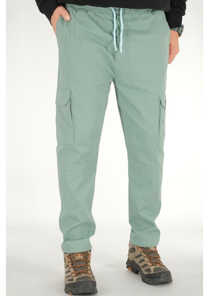 Erkek Mint Kargo Cepli Pantolon Rahat Kesim Pamuklu Lastikli Bel