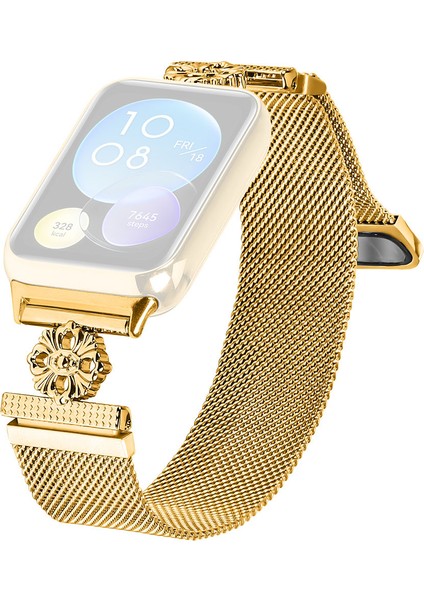 Xiaomi Redmi Watch 4 Milanese Bant Çiçek Paslanmaz Çelik Manyetik Örgü Saat Kayışı-Altın (Yurt Dışından)